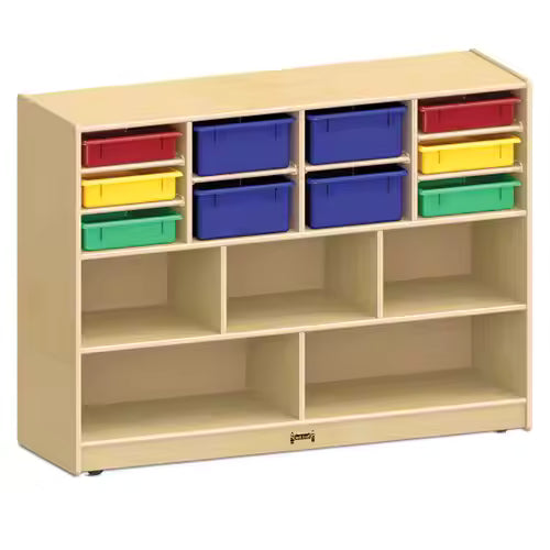 Vitrina   pentru jucării, tip bibliotecă cu sertare din plastic